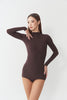 DANCE QUEEN 1210-4 Dark Brown Mock Neck Long Sleeve Women Wear Dance Bodysuit Leotard