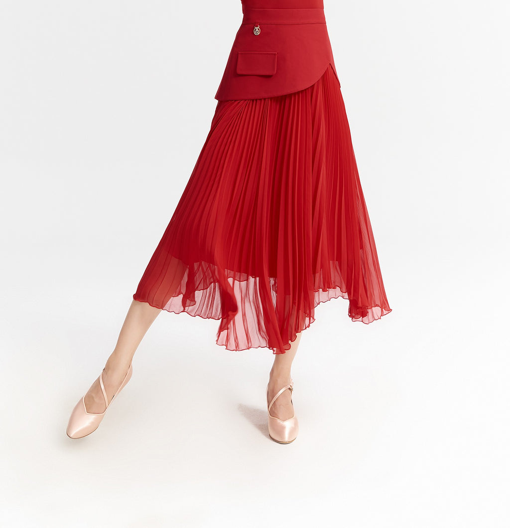 DANCE QUEEN 986-2 Red Panelled Design Pocket Ballroom Dance Sport Skirt