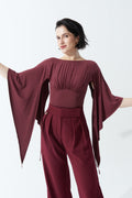 DANCE QUEEN 723-13 Wine One Shoulder Big Floats Backless Practice Dance Sport Ballroom leotard