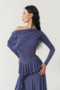 DANCE QUEEN 821-14 Frog Blue Pleats Ruffle Off Shoulder Long Sleeve Ballroom Practice Dancing Leotard