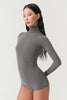 DANCE QUEEN 1184-7 Gray Basic High Neck Long Sleeve Ballroom Practice Dancing Leotard