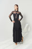 DANCE QUEEN 1208 Black High Neck Sheer Mesh Long Sleeve Abstract Center Cutout Ballroom Women Wear Dance Bodysuit Leotard
