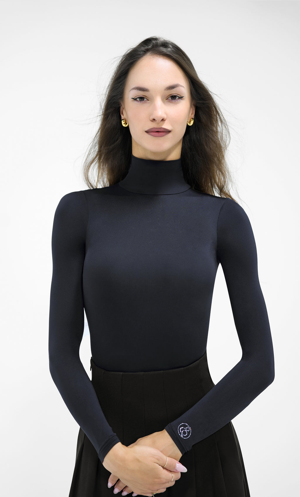 DANCE QUEEN 850-1 High Neck Classic Black Tight Nude Long Sleeve Woman Leotard