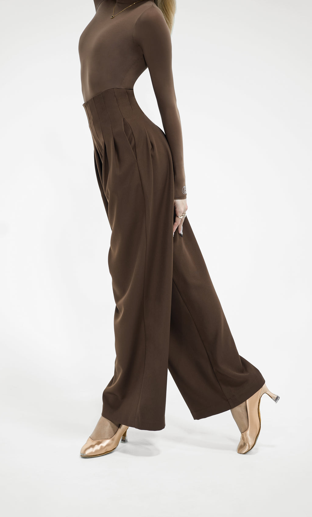 DANCE QUEEN 851-6 High Waist Dark Chestnut Wide Leg Woman Trouser