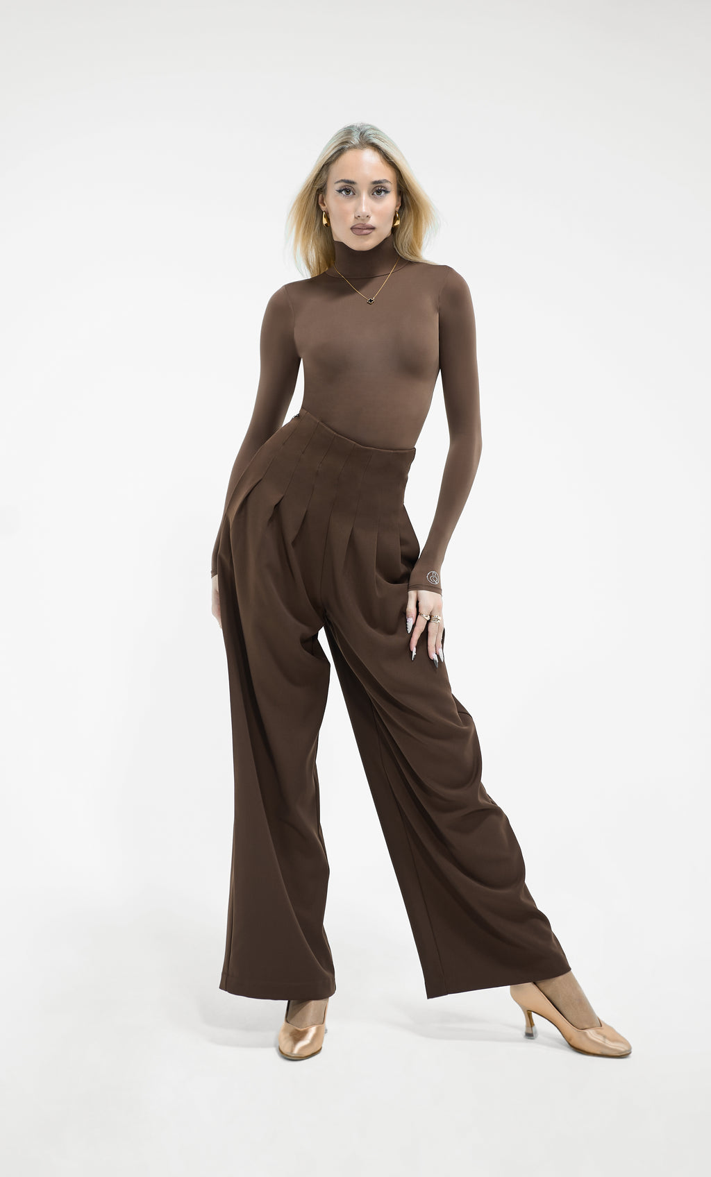 DANCE QUEEN 851-6 High Waist Dark Chestnut Wide Leg Woman Trouser