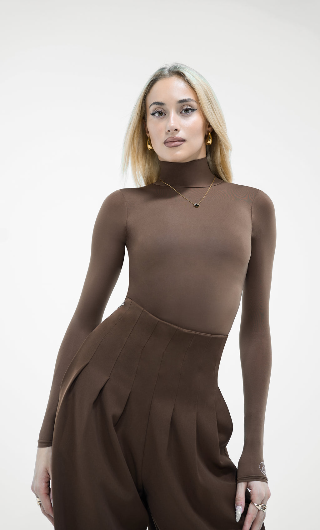 DANCE QUEEN 850-7 High Neck Dark Chestnut Tight Nude Long Sleeve Woman Leotard