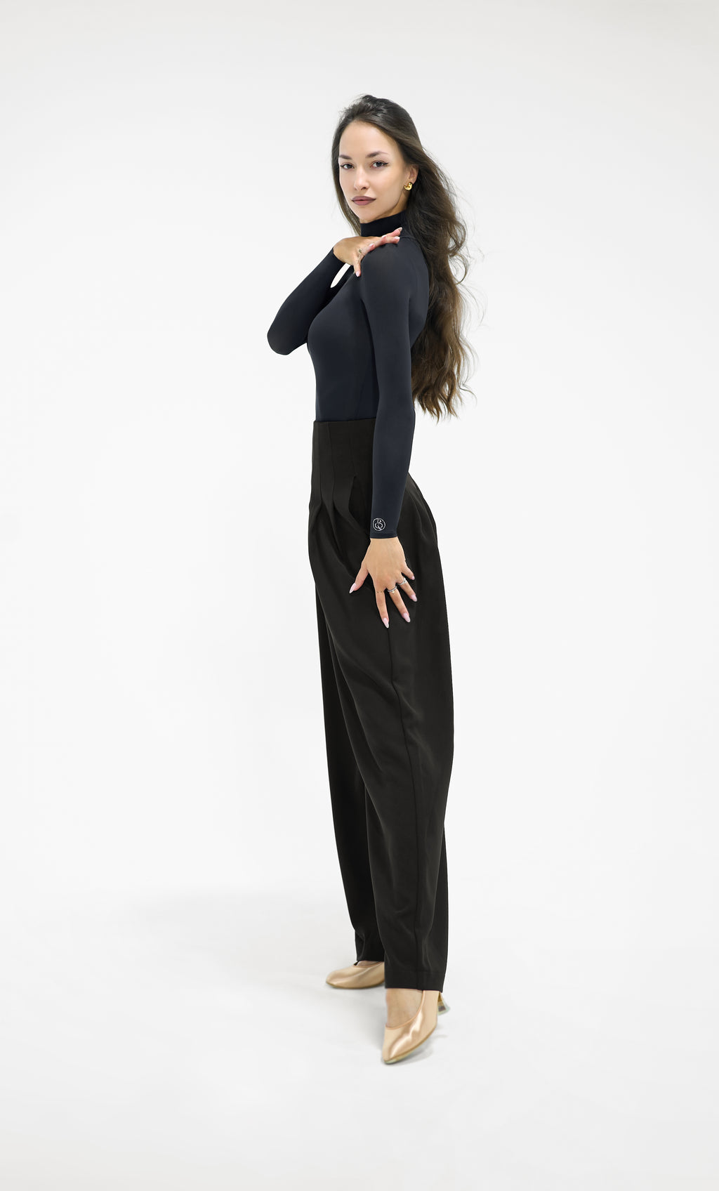 DANCE QUEEN 851-1 High Waist Classic Black Wide Leg Woman Trouser