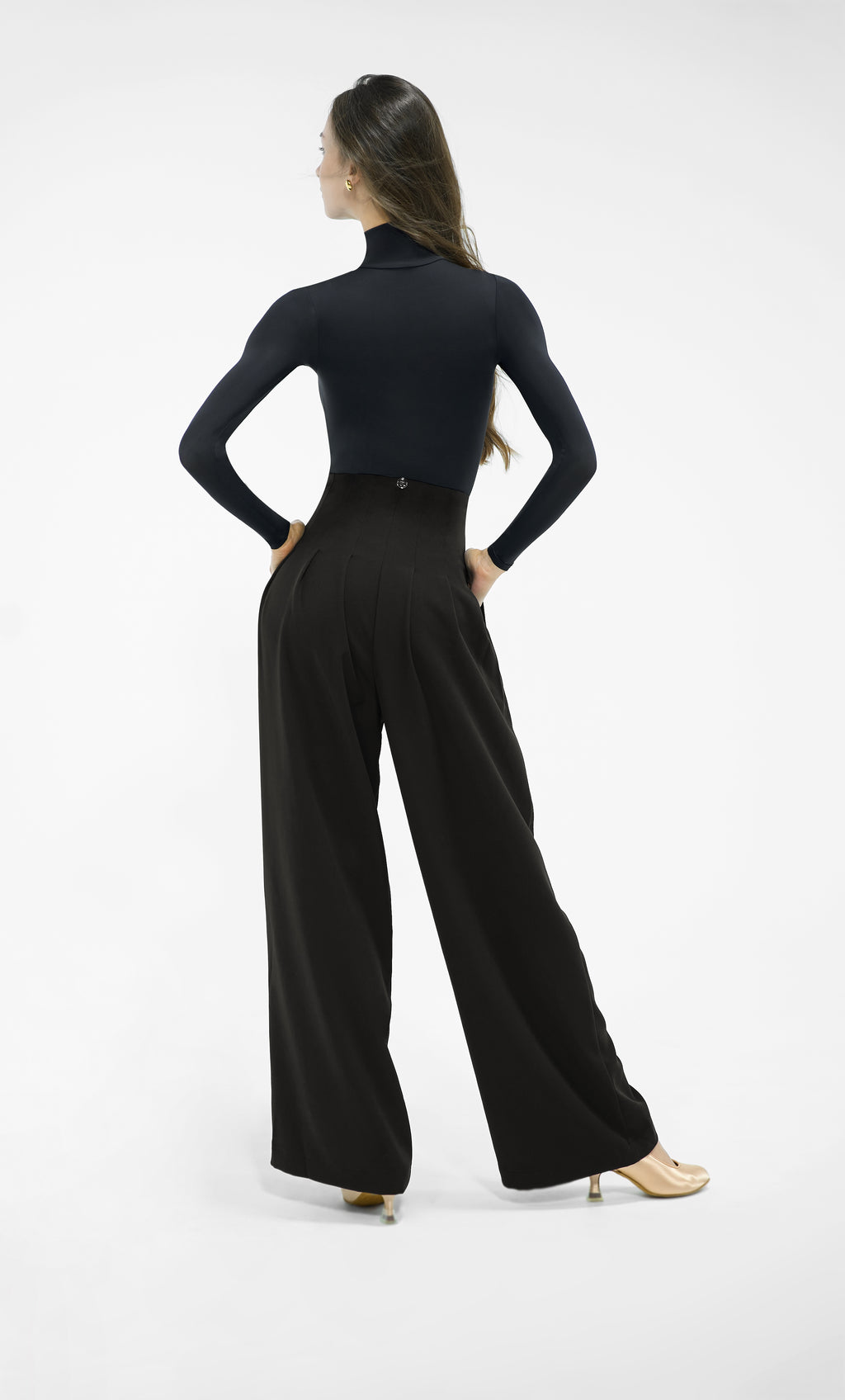 DANCE QUEEN 851-1 High Waist Classic Black Wide Leg Woman Trouser