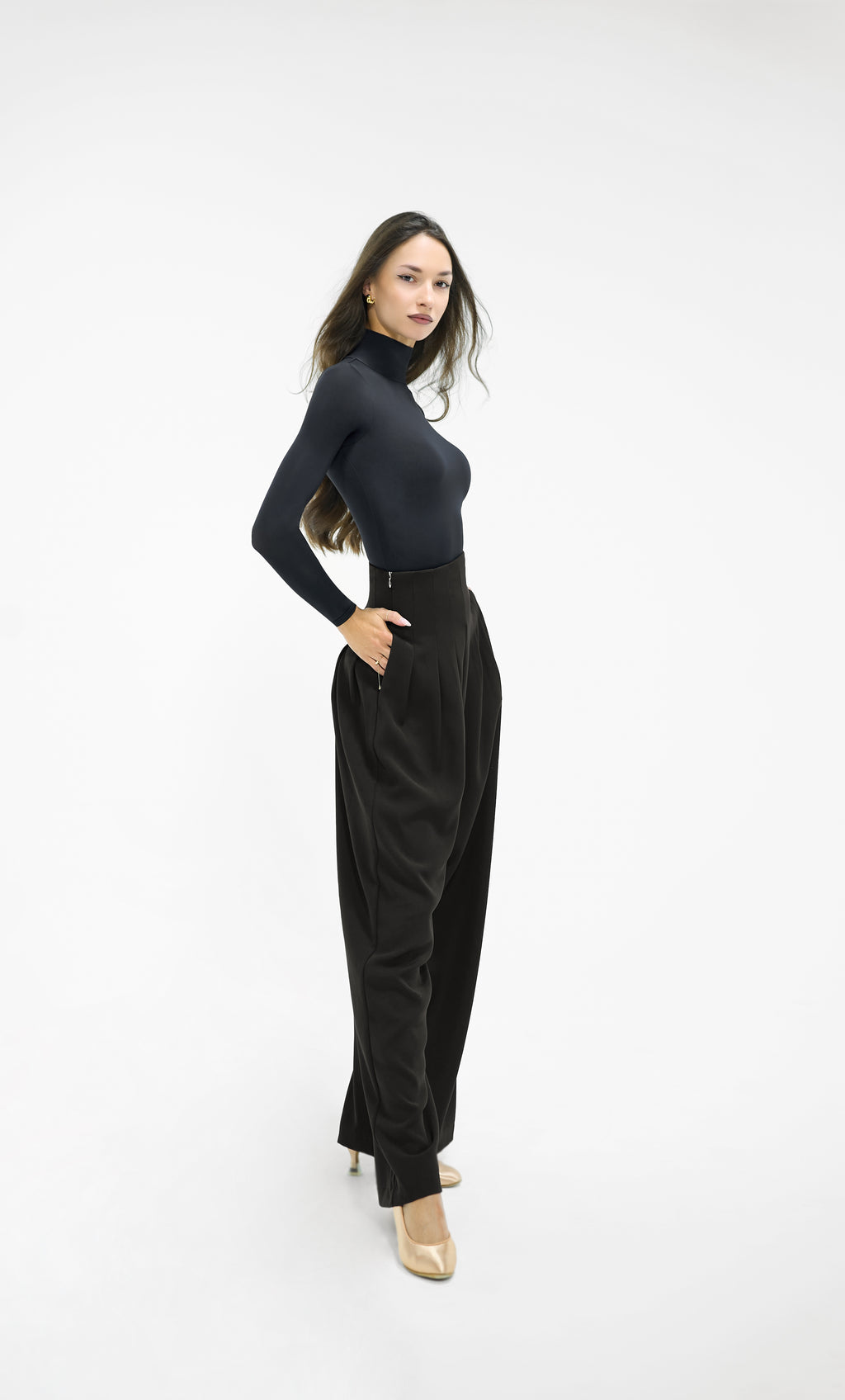 DANCE QUEEN 851-1 High Waist Classic Black Wide Leg Woman Trouser