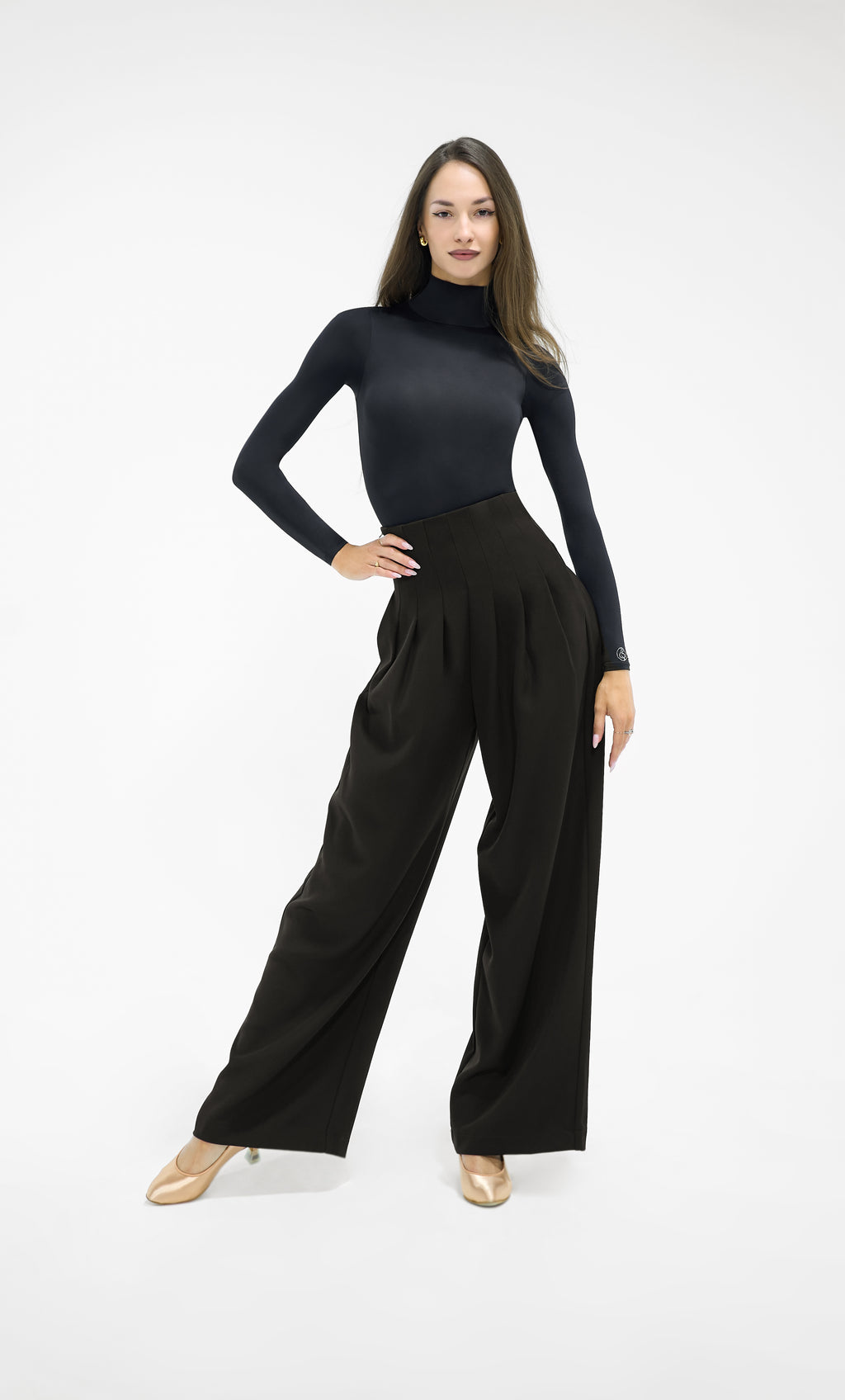 DANCE QUEEN 851-1 High Waist Classic Black Wide Leg Woman Trouser