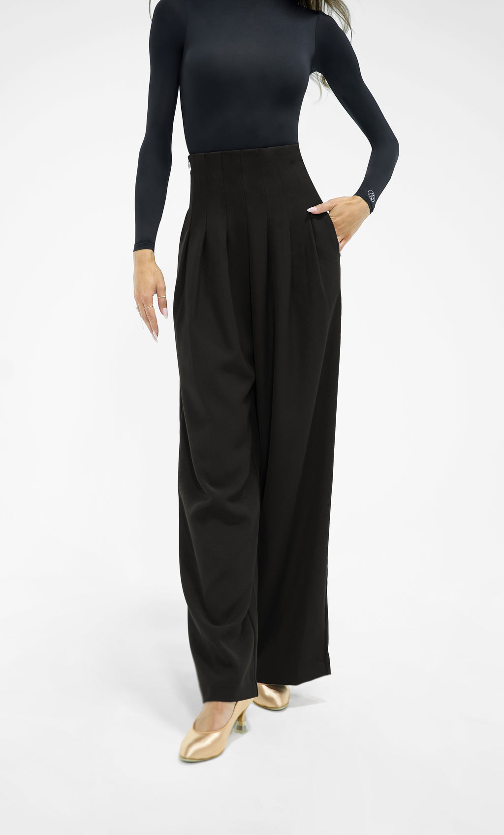 DANCE QUEEN 851-1 High Waist Classic Black Wide Leg Woman Trouser