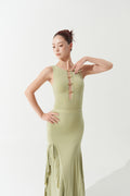 DANCE QUEEN 1131-5 Jade Green Metal Buckle Hollow Sleeveless Ballroom Dancewear Leotard No Bra Pads