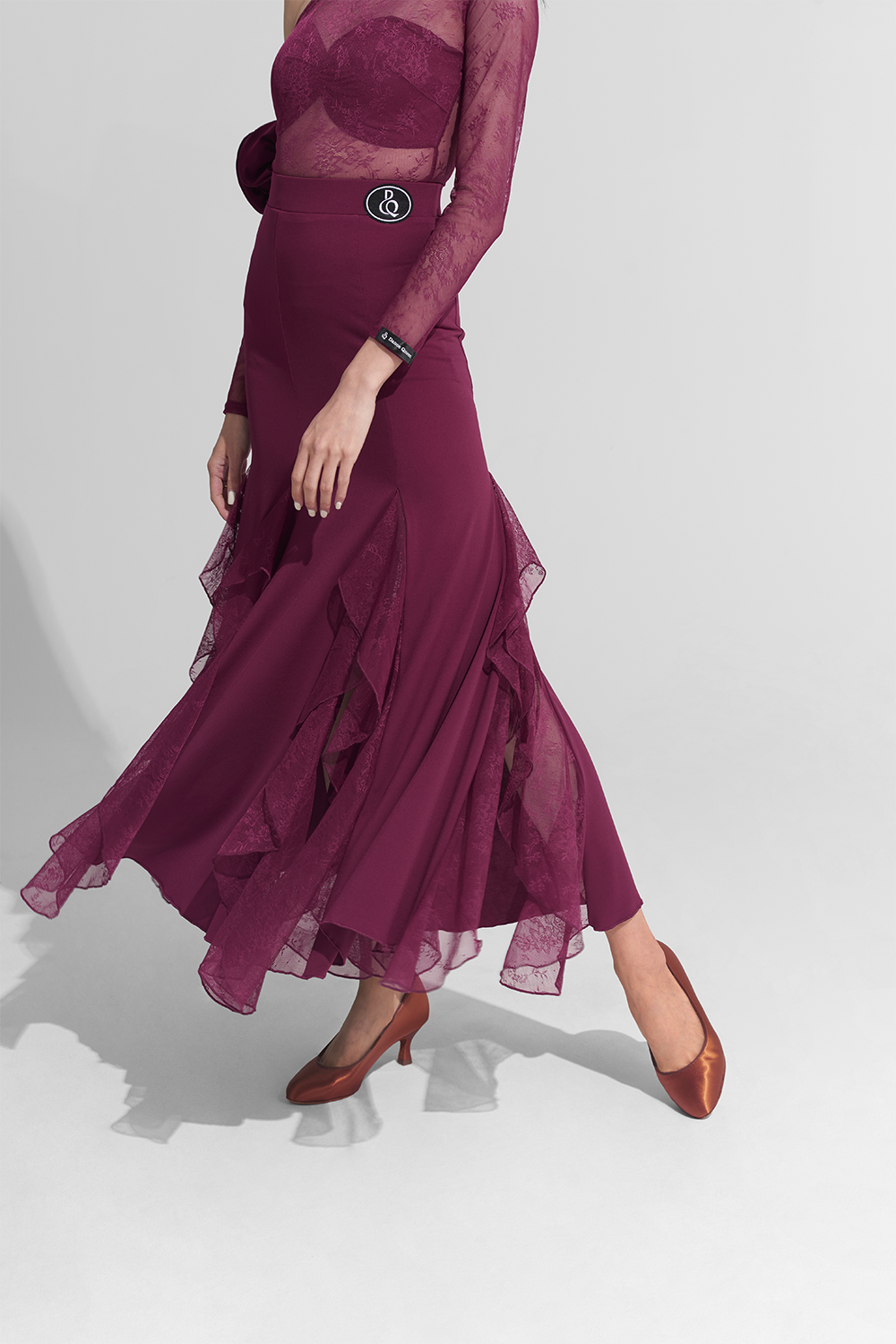 DANCE QUEEN 919 Burgundy Lace Ballroom Skirt