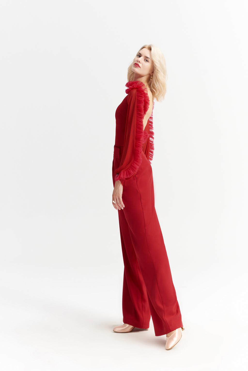 DANCE QUEEN 942-6 Red Wide Leg Ballroom Practice Dancing Trouser