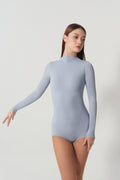 DANCE QUEEN 1210-12 Light Blue Mock Neck Long Sleeve Women Wear Dance Bodysuit Leotard