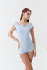 DANCE QUEEN 1148-22 Light Blue Collar Sleeveless Backless Ballroom Leotard