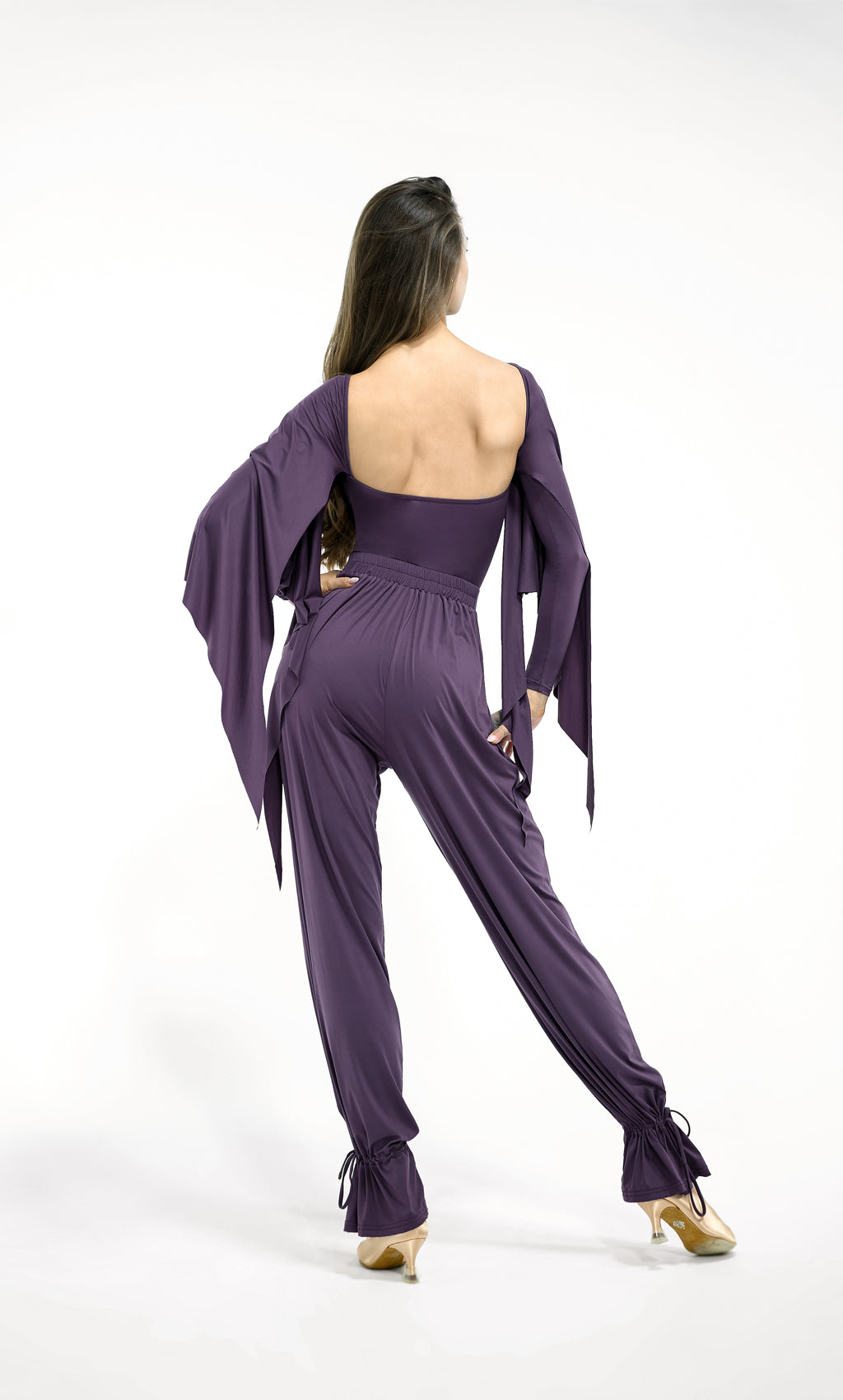 DANCE QUEEN 822-3 Midnight Orchid Ruffle  Long Sleeve Woman Dance Leotard