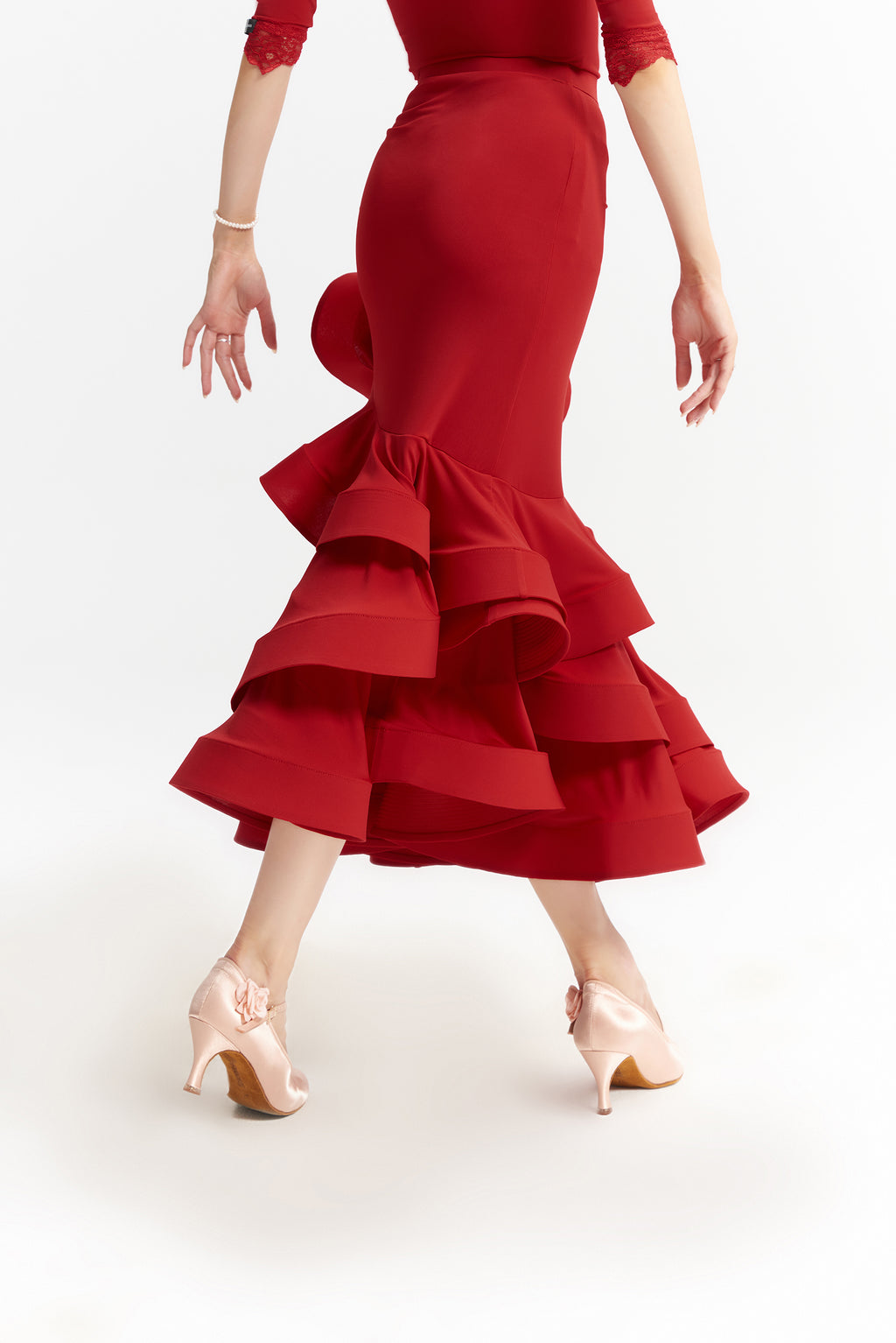 DANCE QUEEN 622-7 Red Multi-layer Ballroom Dance Sport Skirt