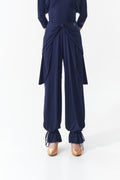 DANCE QUEEN 1144-9 Navy Crystal Logo Sculpted Waist Bow Refined Tapered Cuffs Exclusive Edition Ballroom Trouser