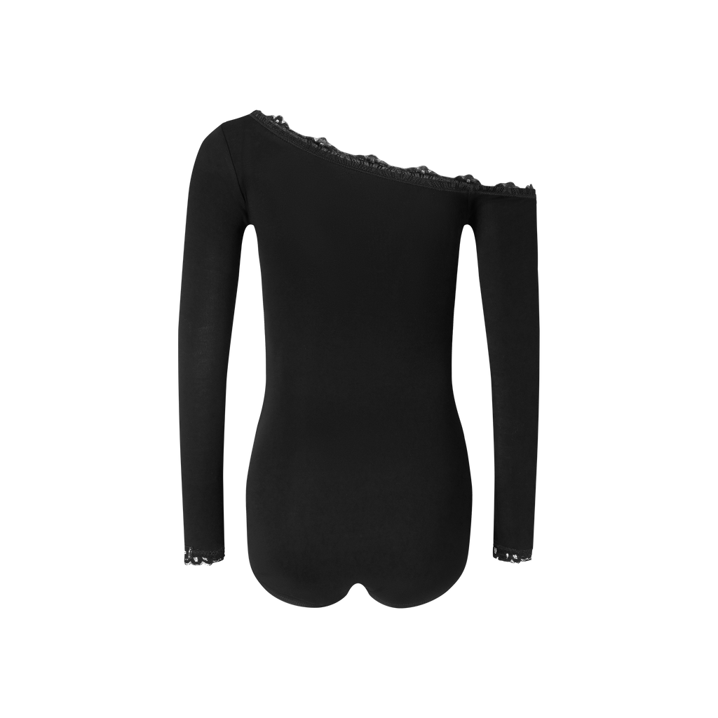 DANCE QUEEN 1052 Black Off Shoulder Ballroom Practice Dance Sport Leotard