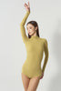 DANCE QUEEN 1210-8 Olive Yellow Mock Neck Long Sleeve Women Wear Dance Bodysuit Leotard