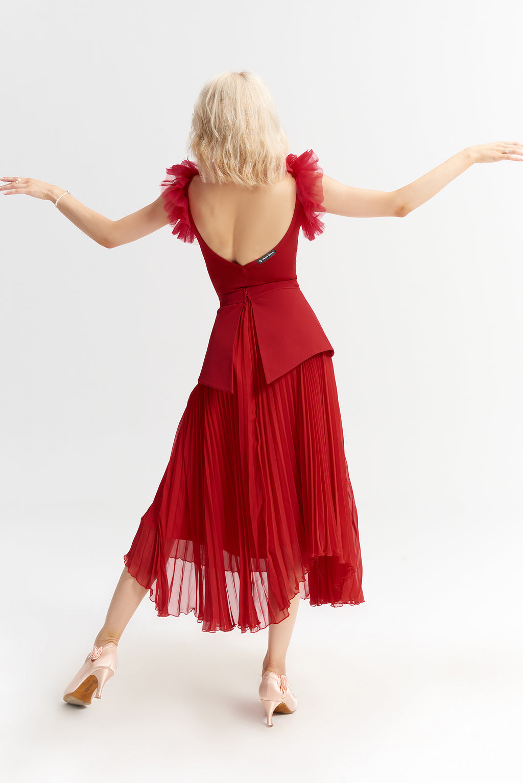 DANCE QUEEN 986-2 Red Panelled Design Pocket Ballroom Dance Sport Skirt
