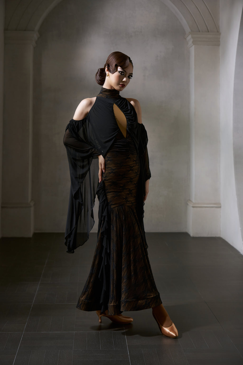 DANCE QUEEN 1041 Black Lace Haute Couture Classic Dress