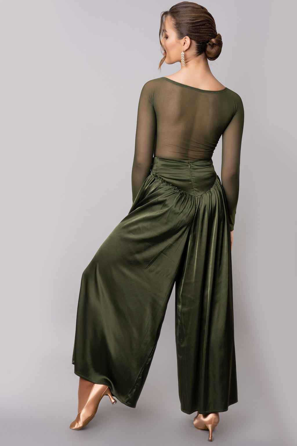 DQ-465 DANCE QUEEN Flowing Elegance Satin Wide Leg Trousers