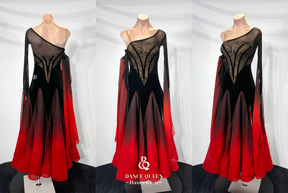 red and black contrast dress Chic Red Contrast Collar Black Midi Dress