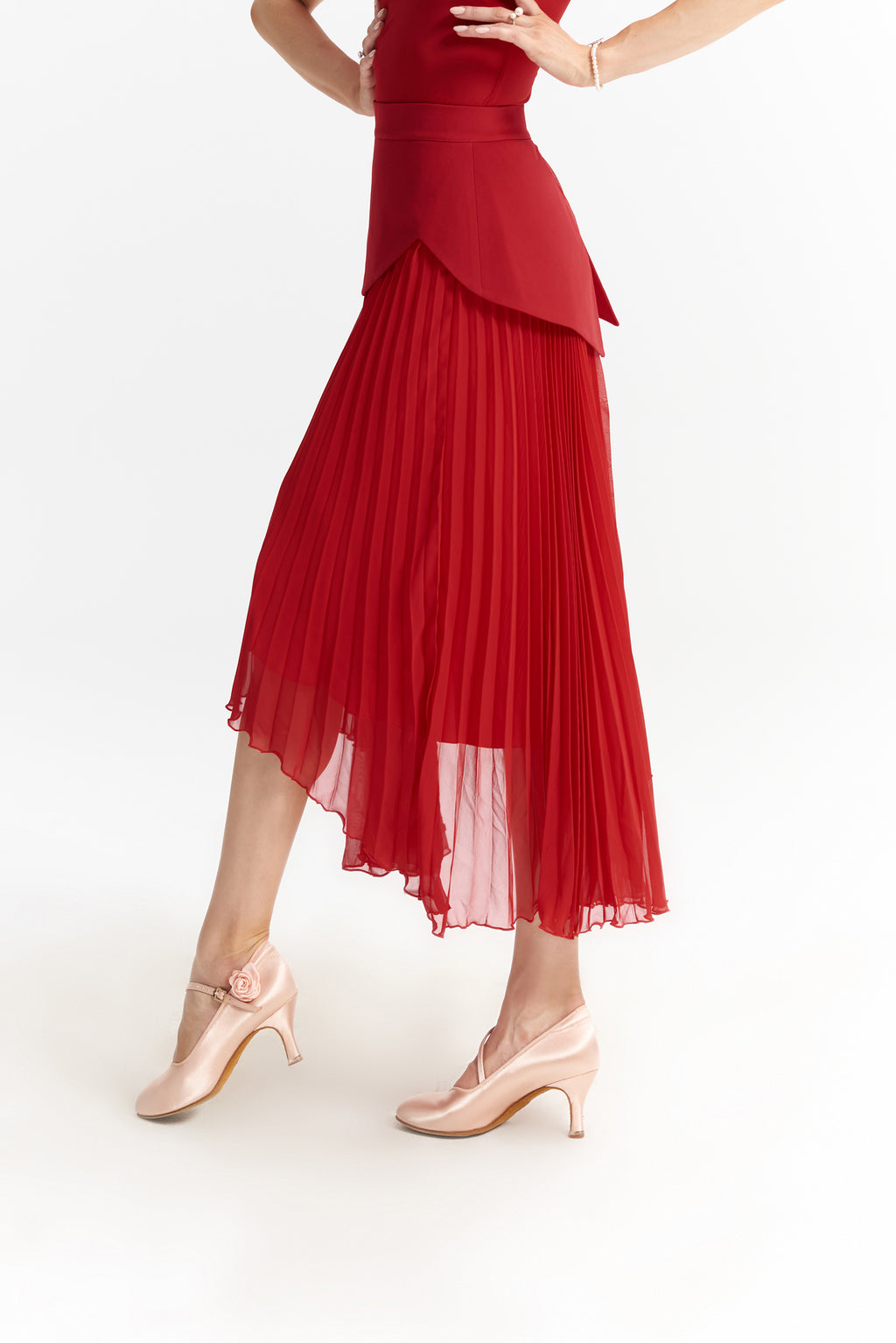 DANCE QUEEN 986-2 Red Panelled Design Pocket Ballroom Dance Sport Skirt