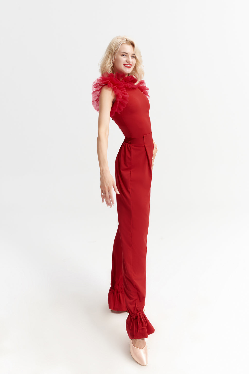 DANCE QUEEN 1001-2 Red Limited Mesh Ballroom Practice Leotard