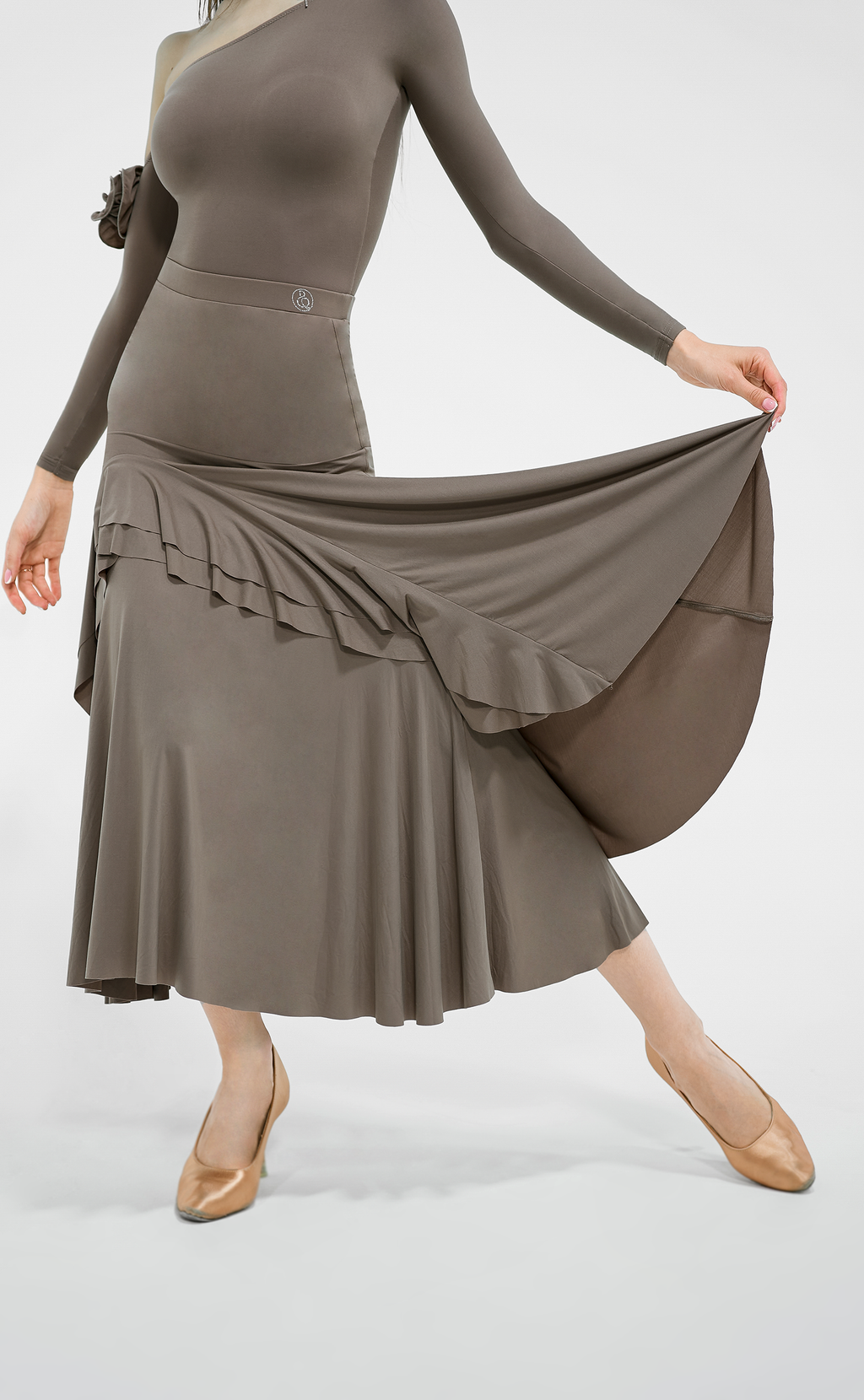 DANCE QUEEN 789-2 Autumn Ruffle Camel Elastic Ballroom Dance Skirt