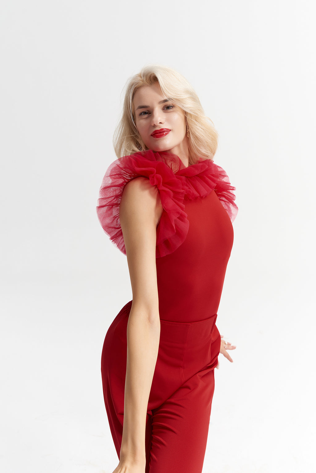 DANCE QUEEN 1001-2 Red Limited Mesh Ballroom Practice Leotard