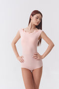 DANCE QUEEN 1148-17 Sakura Pink Collar Sleevesless Backless Ballroom Leotard