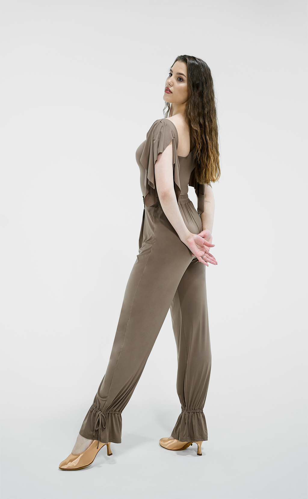 DANCE QUEEN 266-16 Camel Ankle Strap Ballroom Woman Training Trouser