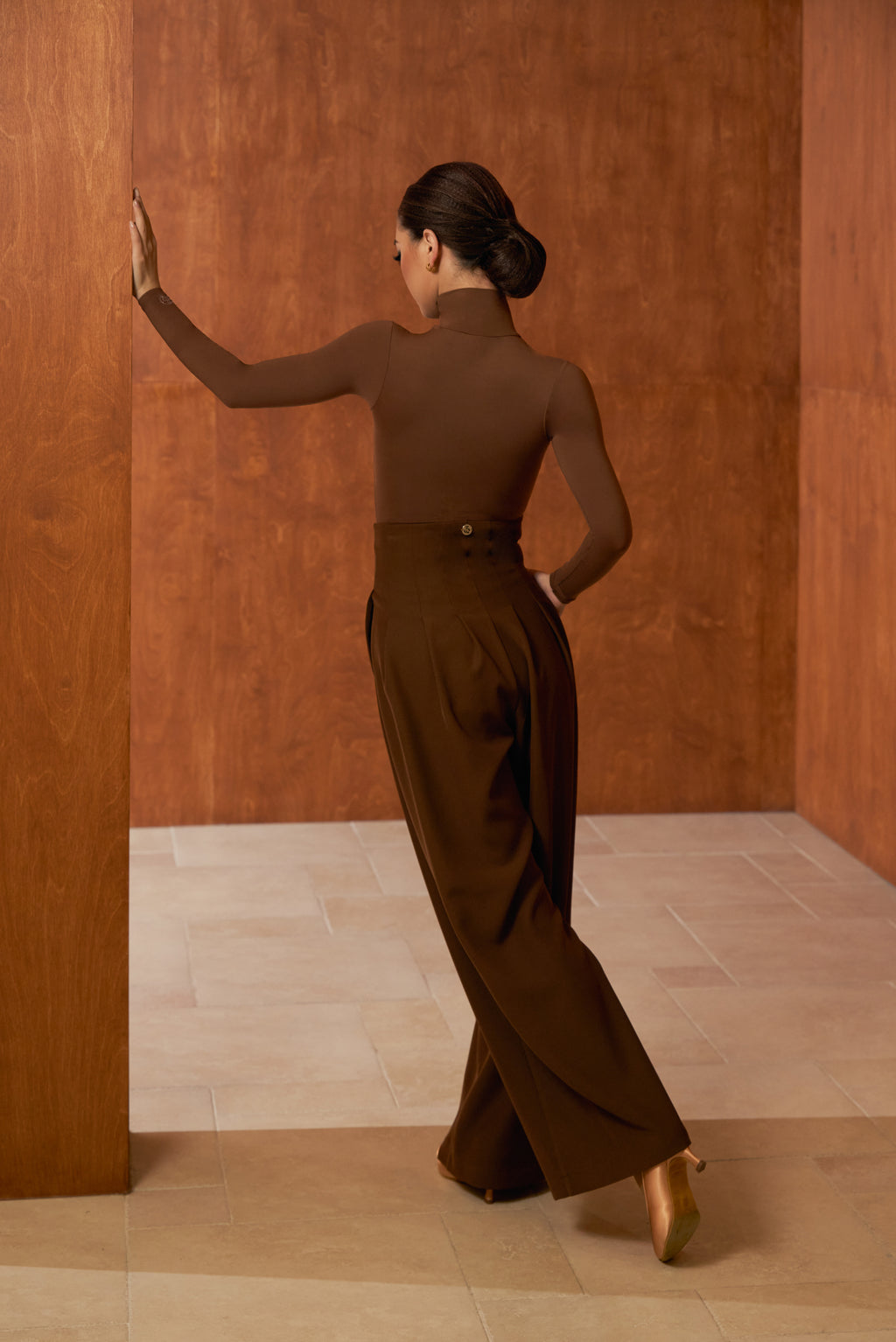 DANCE QUEEN 1050-2 Brown High Neck Tight Nude Long Sleeve Woman Leotard