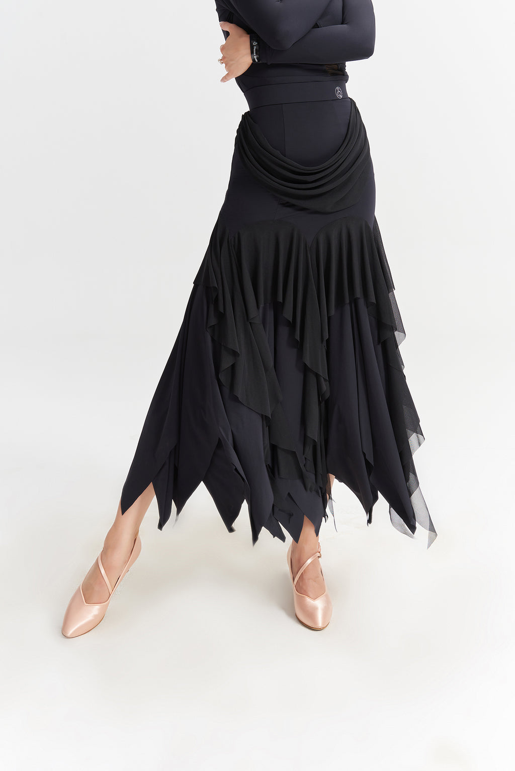 DANCE QUEEN 1019 Black Mesh Design Ballroom Dance Sport Skirt