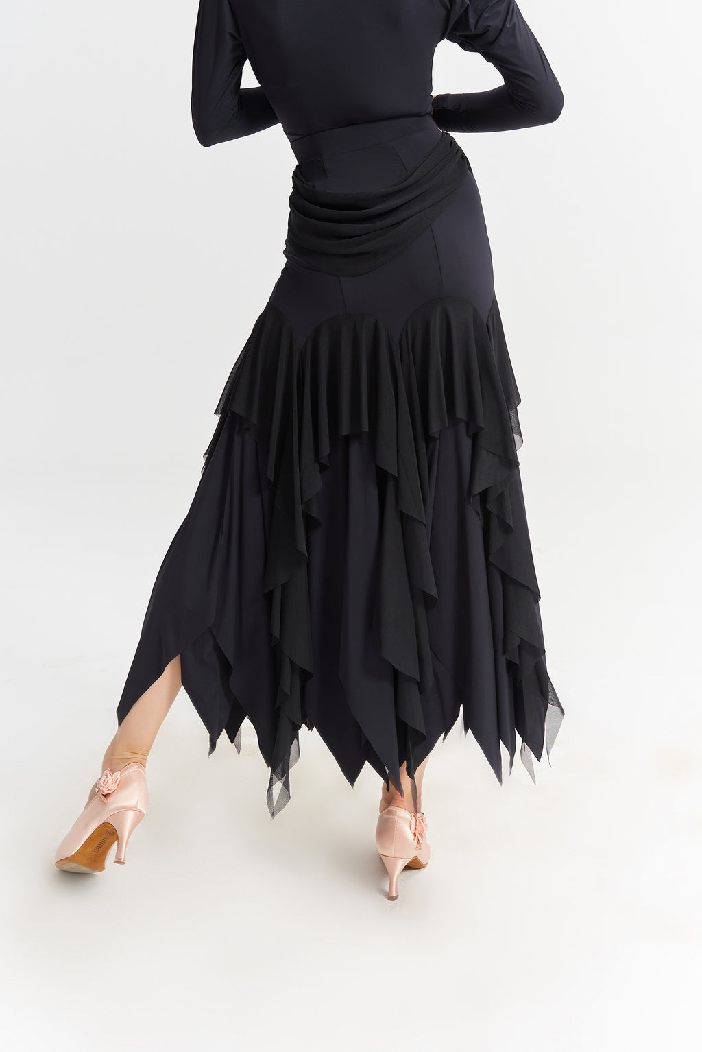 DANCE QUEEN 1019 Black Mesh Design Ballroom Dance Sport Skirt
