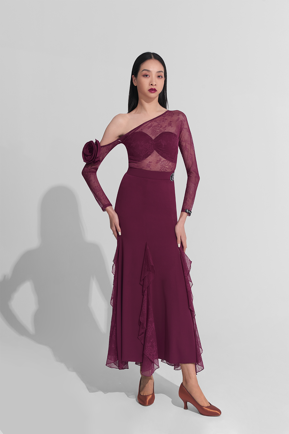 DANCE QUEEN 919 Burgundy Lace Ballroom Skirt