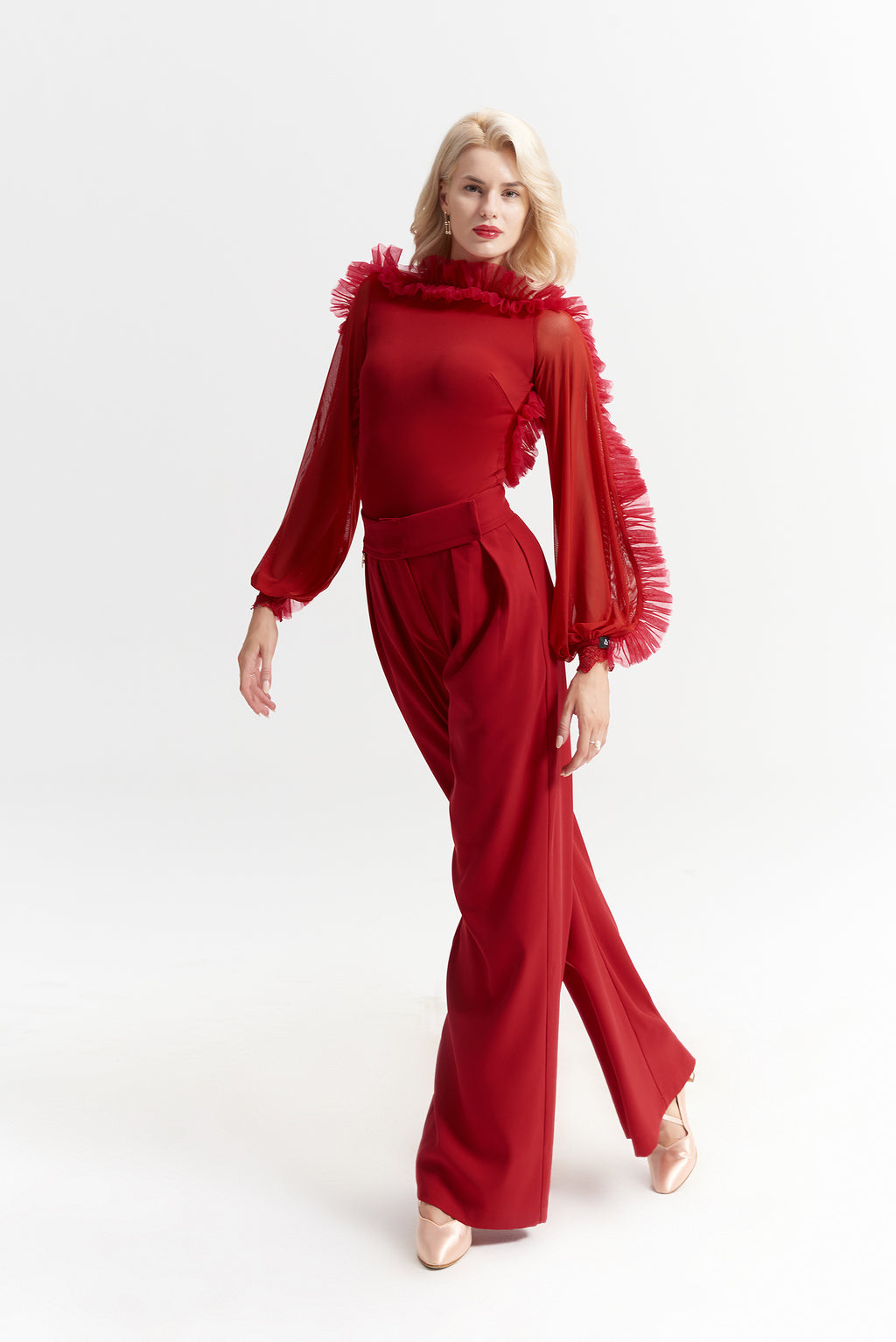 DANCE QUEEN 942-6 Red Wide Leg Ballroom Practice Dancing Trouser