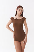 DANCE QUEEN 1148-15 Warm Chocolate Collar Sleevesless Backless Ballroom Leotard