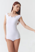 DANCE QUEEN 1148-18 White Collar Sleevesless Backless Ballroom Leotard