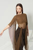 DANCE QUEEN 1219-3 Brown Chevron Printed Sheer Mesh Cape Boat Neck Flowy Draped Overlay Sleeve Ballroom Women Wear Dance Bodysuit Leotard