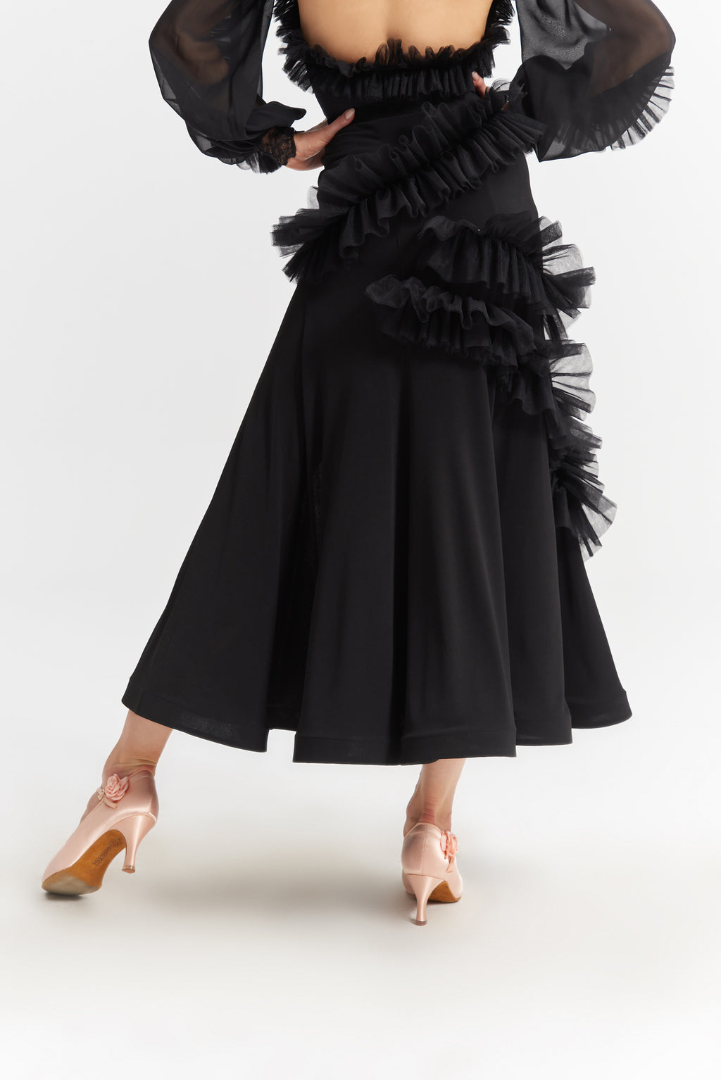 DANCE QUEEN 1028 Classic Black Ballroom Standard Practice skirt