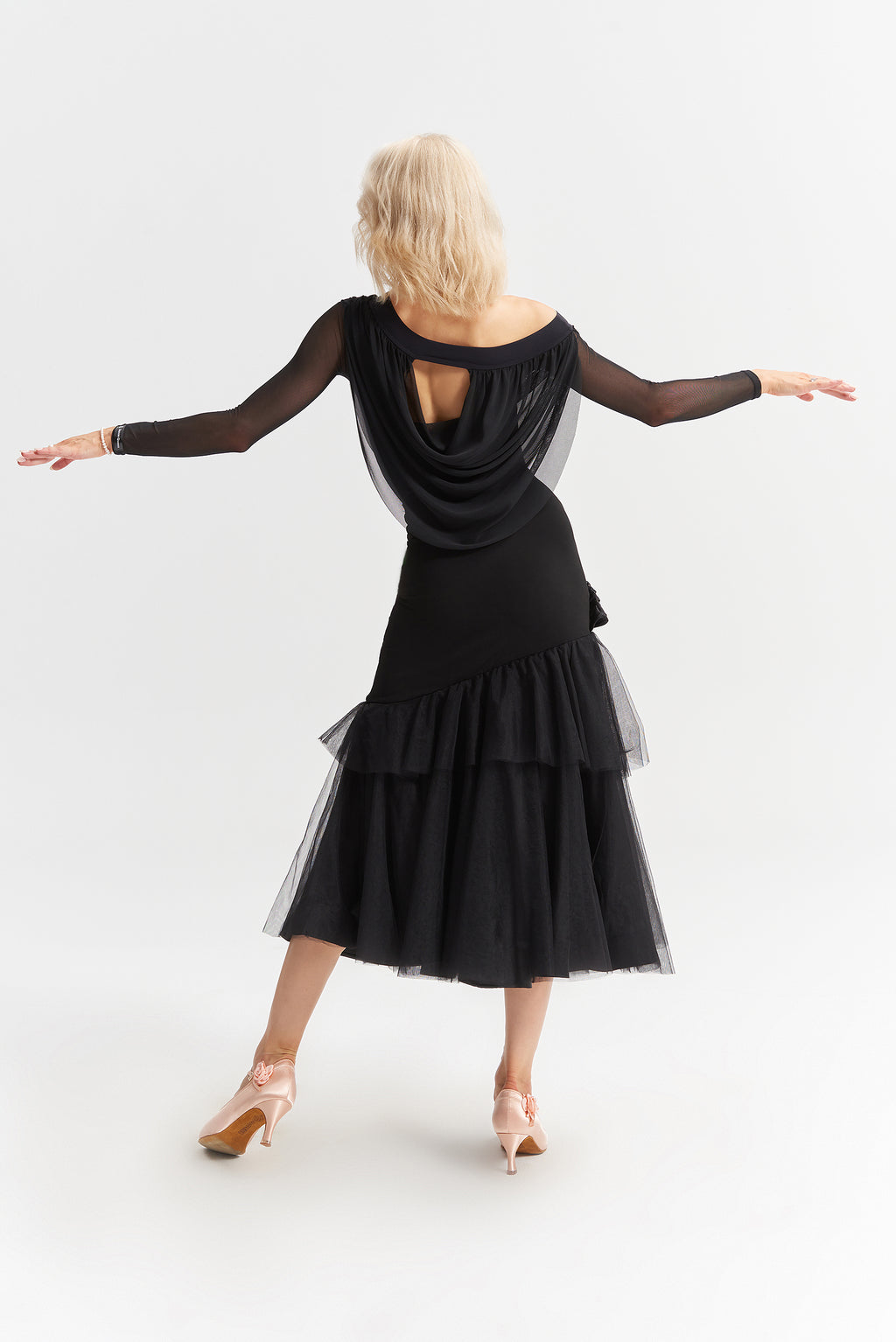 DANCE QUEEN 1017 Black Off Shoulder Long Sleeve Ballroom Practice Dance Sport Leotard