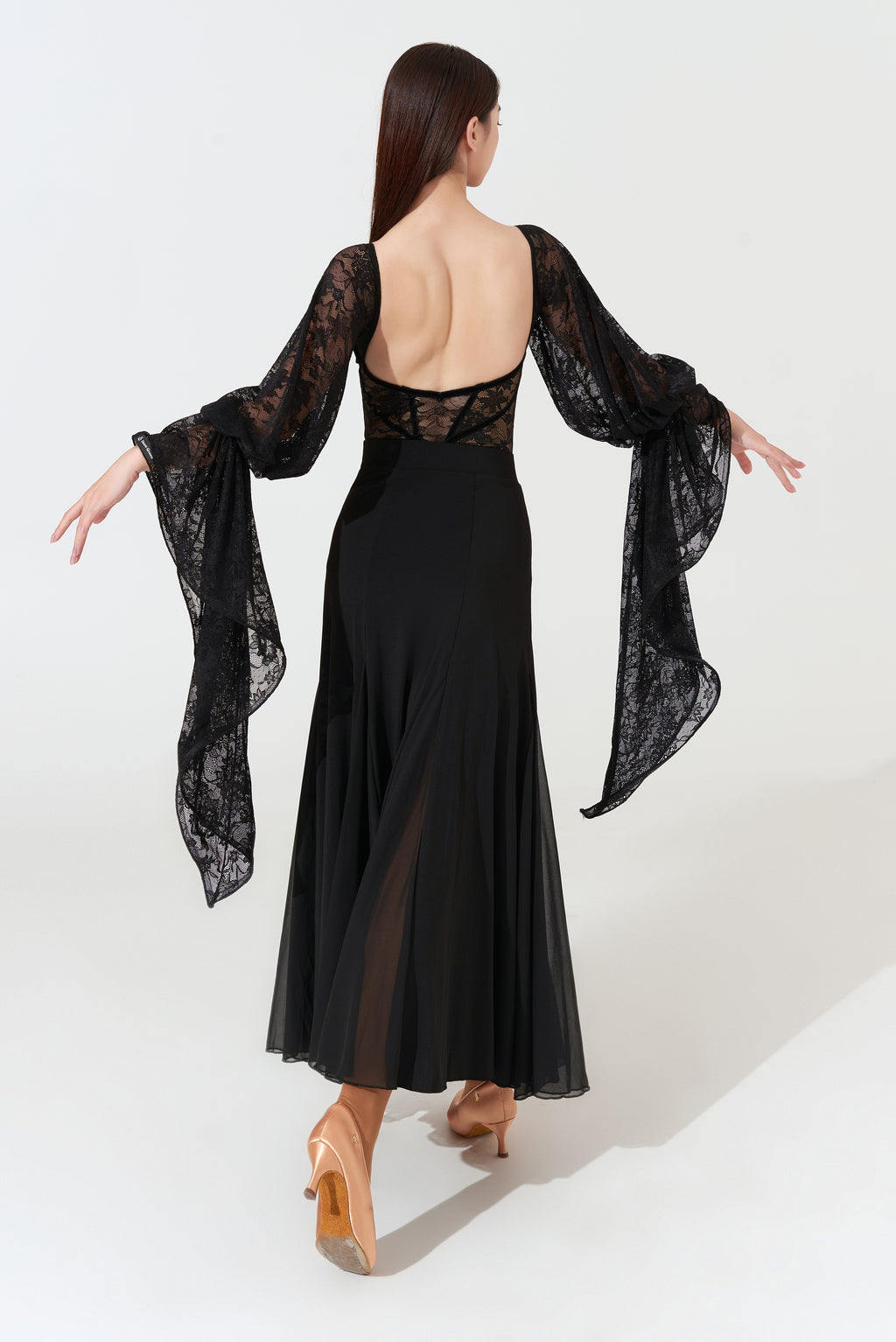 DANCE QUEEN 1080 Classic Black One Shoulder 3D Lace Ballroom