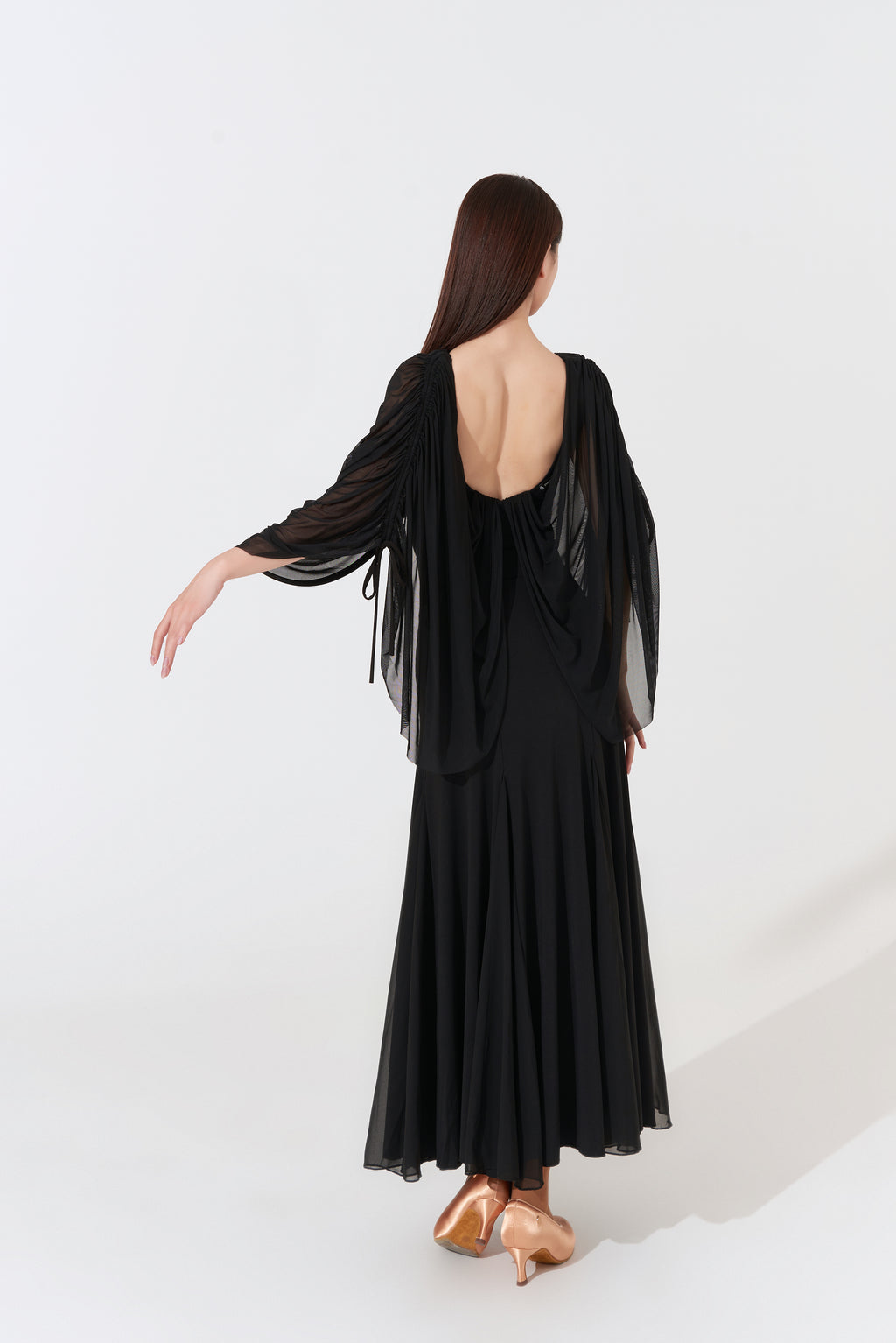 DANCE QUEEN 1081 Classic Black Off Shoulder Pleated Ballroom