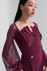 DANCE QUEEN 918 Burgundy Lace Lantern Sleeve Pleated Shape Leotard