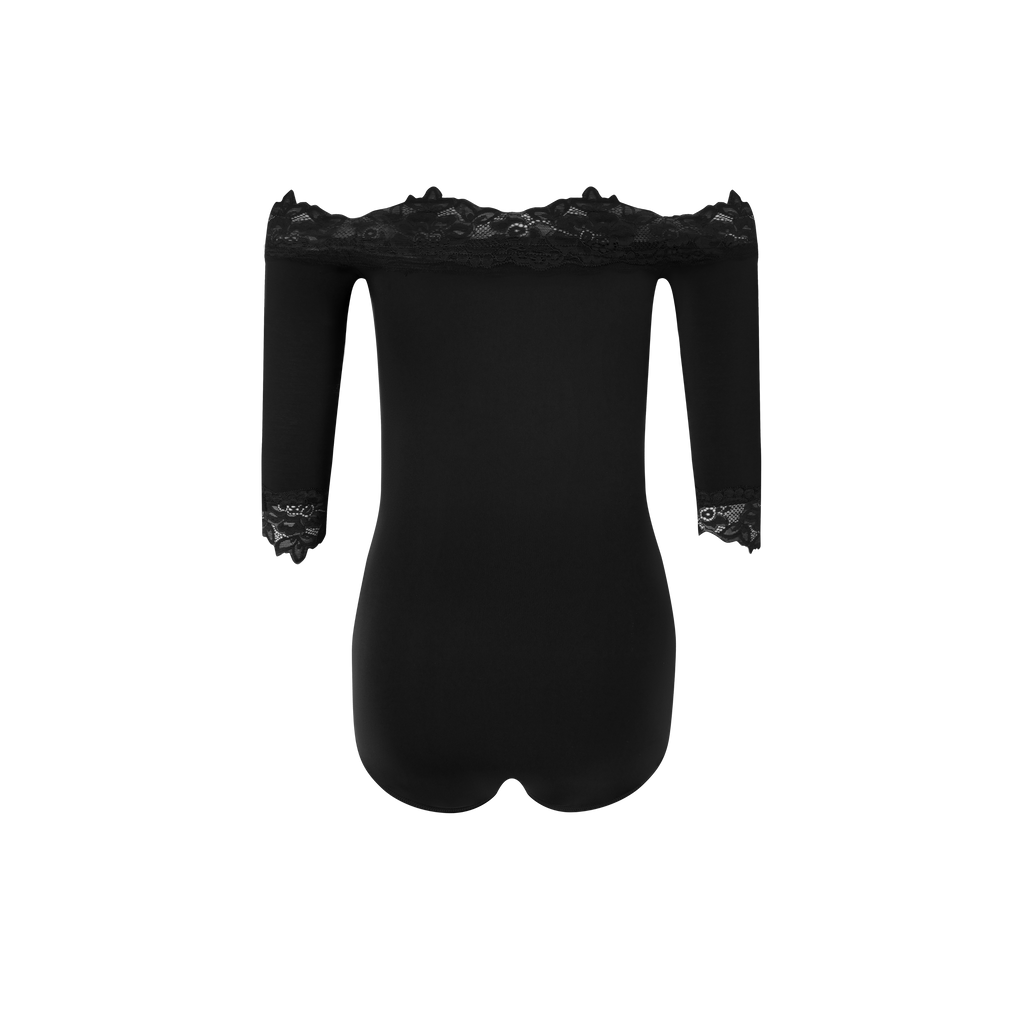 DANCE QUEEN 943-12 Black Lace Off Shoulder Ballroom Practice Dance Sport Leotard