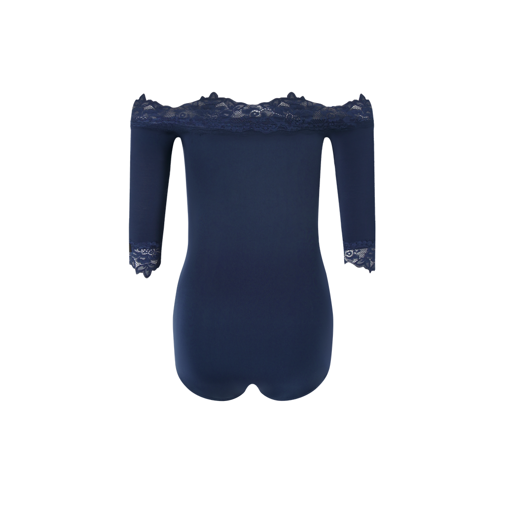 DANCE QUEEN 943-10 Blue Lace Off Shoulder Ballroom Practice Dance Sport Leotard